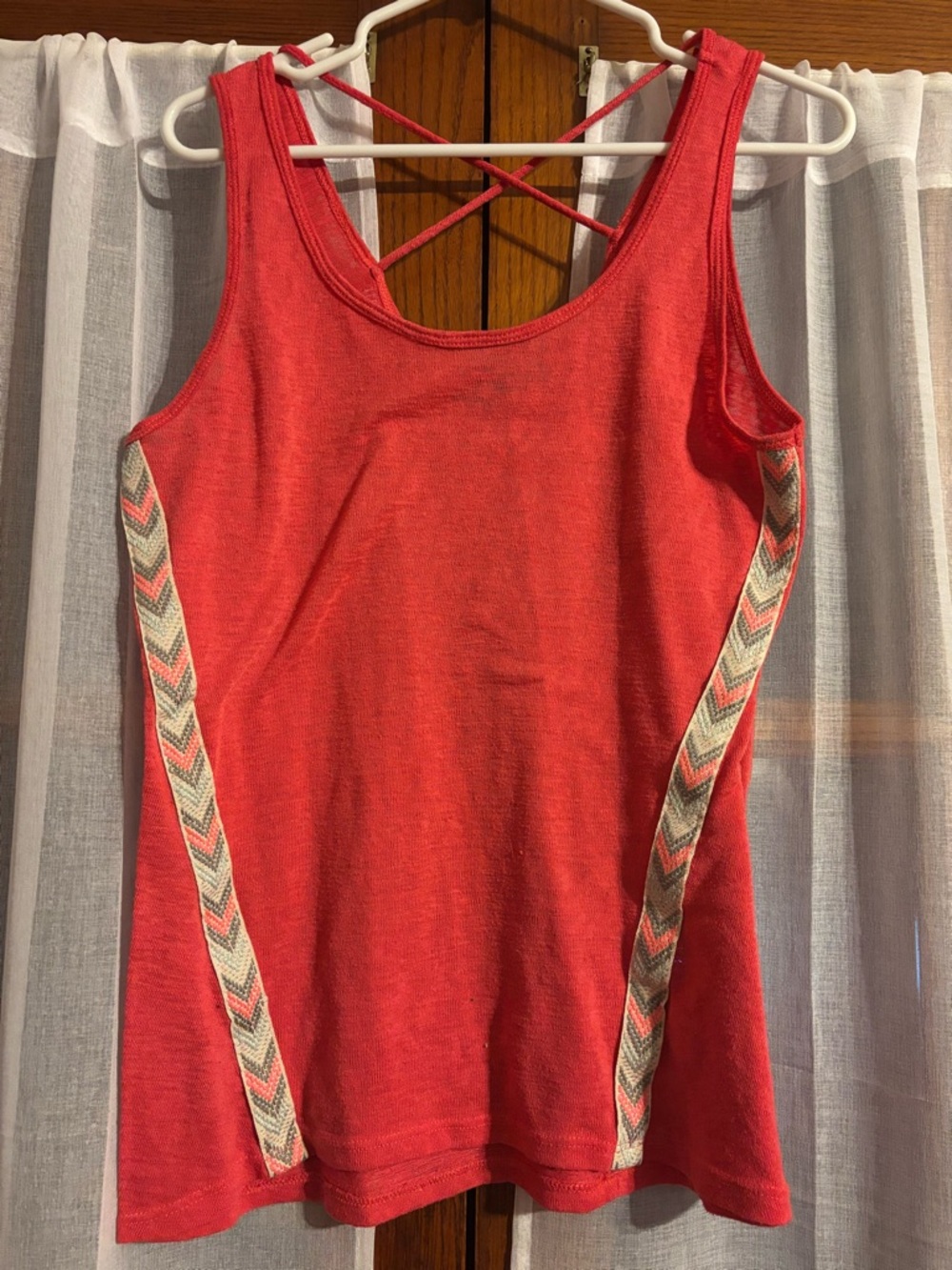 Maurices Coral Tank with Chevron Side Trim and Crisscross Back